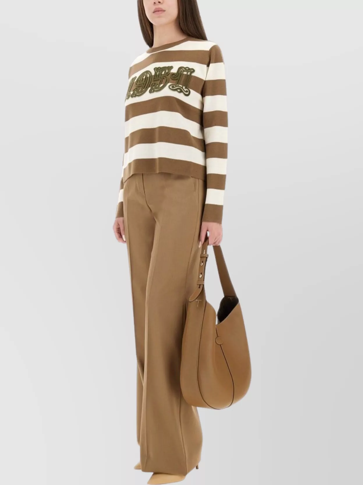 Max Mara High Waist Wide Leg Trousers Fernet In Brown