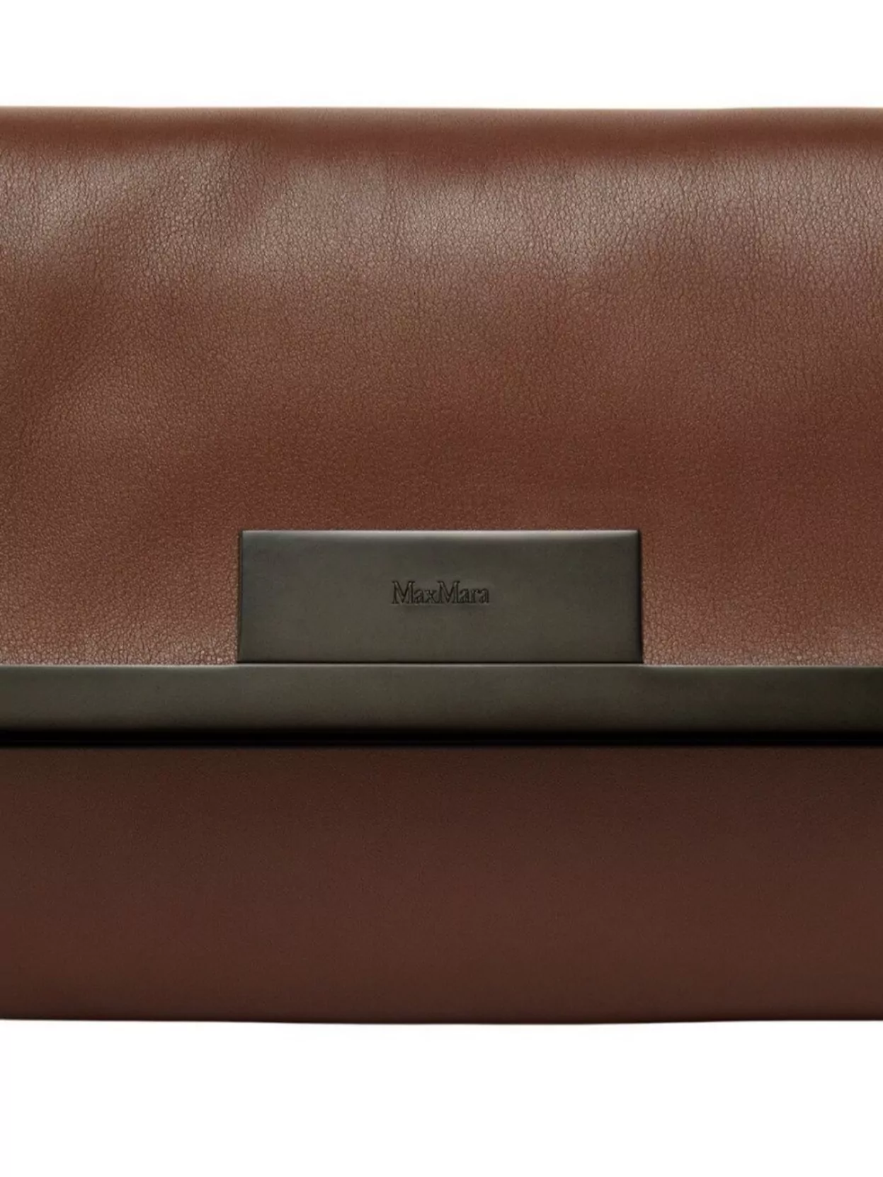 Max Mara Folded Leather Clutch Bag With Shoulder Strap In Brown