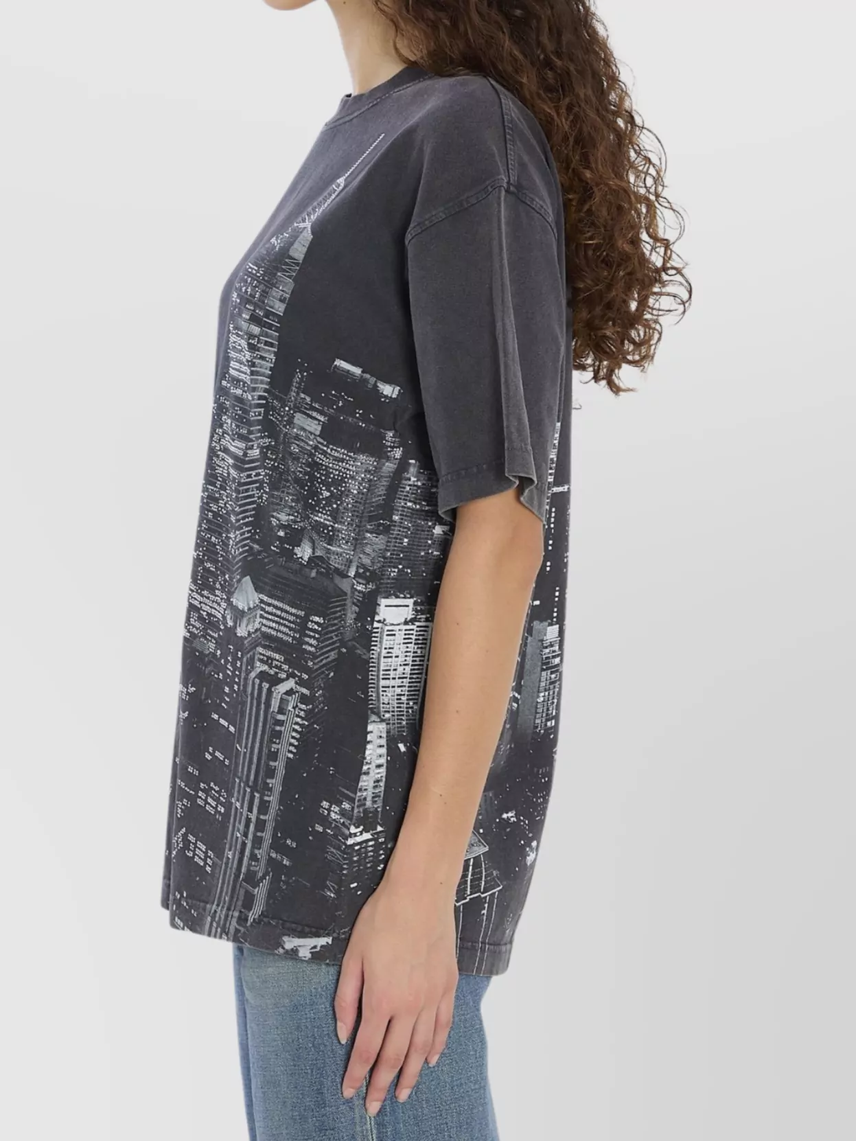 Alexander Wang T-shirt With Thermo-applied Rhinestones And Ny Skyline In Gray
