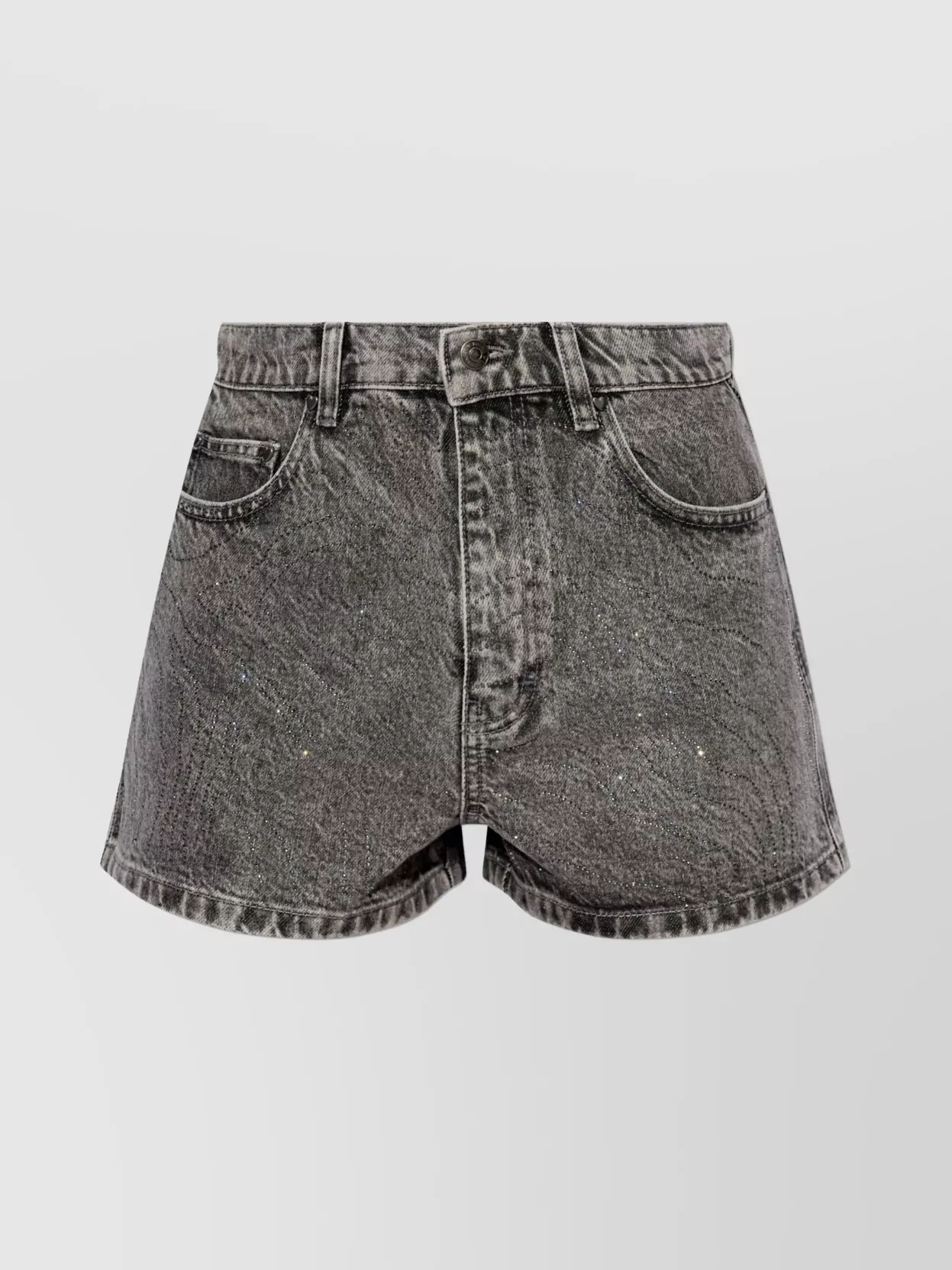 Shop Rotate Birger Christensen Crystal Frayed High-rise Denim Shorts