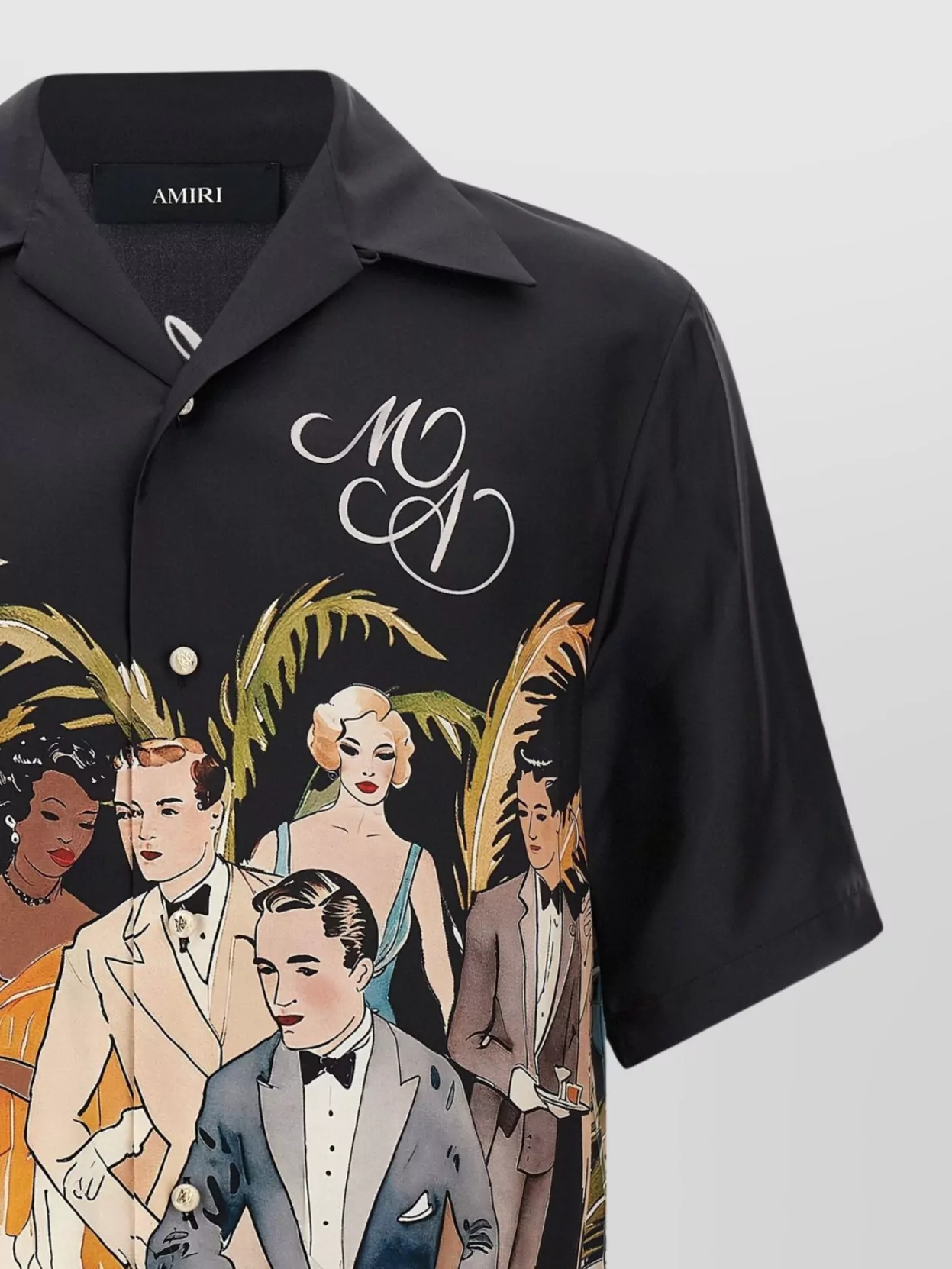 Amiri Mens Black Graphic-print Short-sleeve Silk Bowling Shirt In Black
