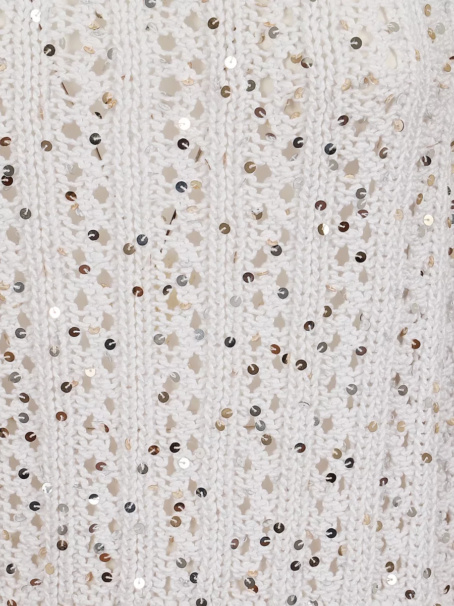 Peserico Cotton Crochet Openwork Sequined Sleeveless Top