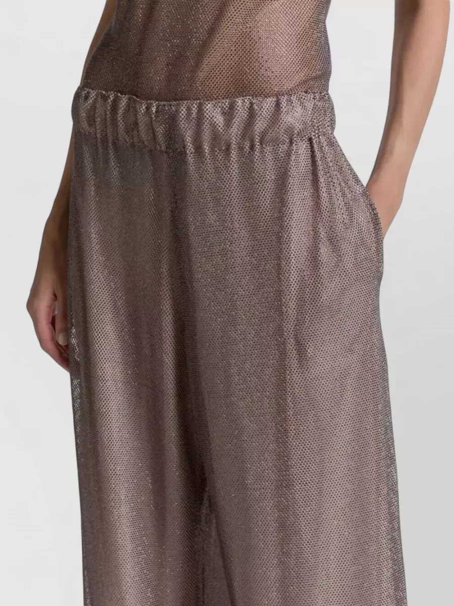 Alberta Ferretti Wide Leg Trousers Crystal Net Sheer