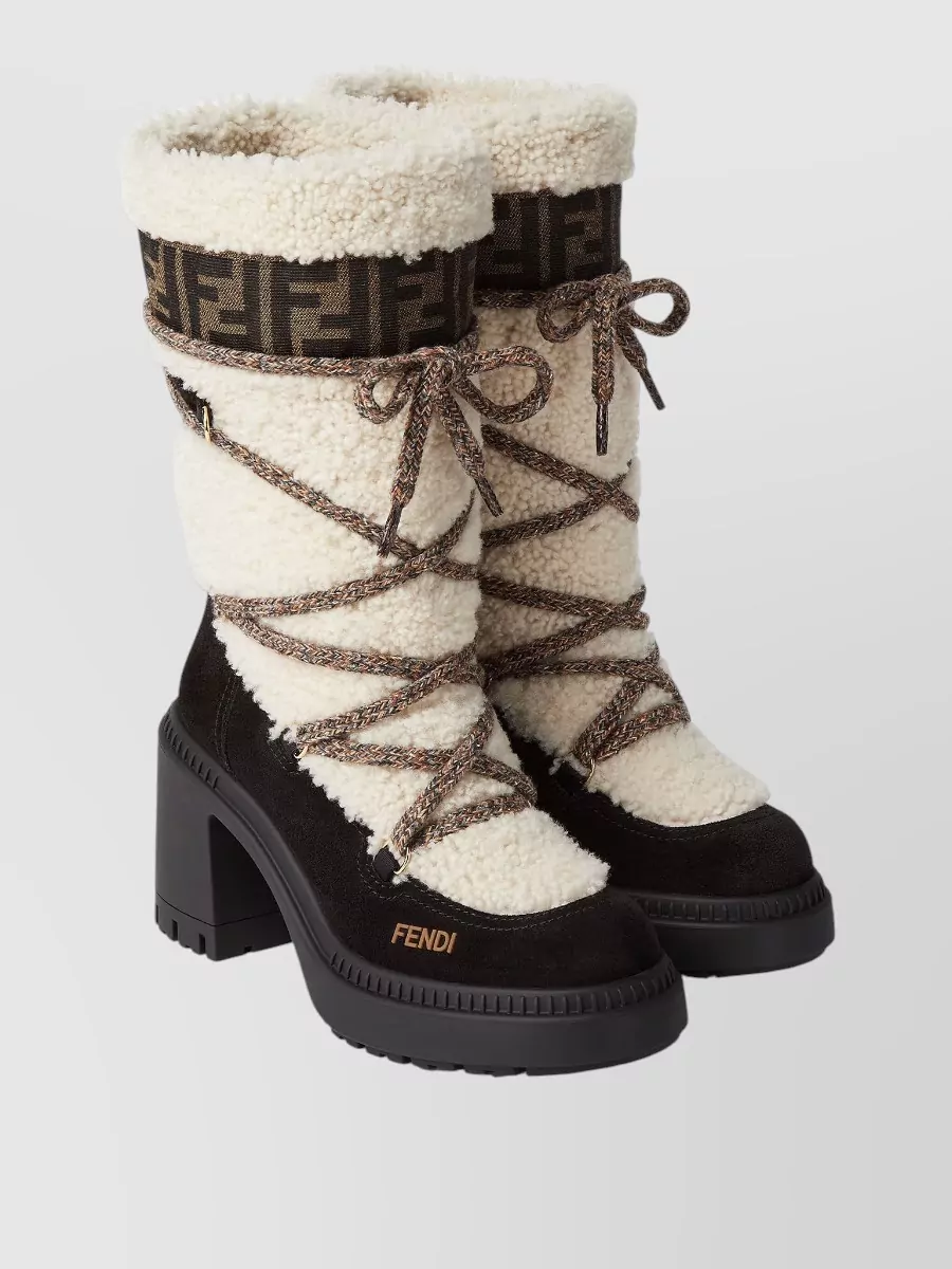 Fendi Shearling Heel Boots Iconic Motif Sole