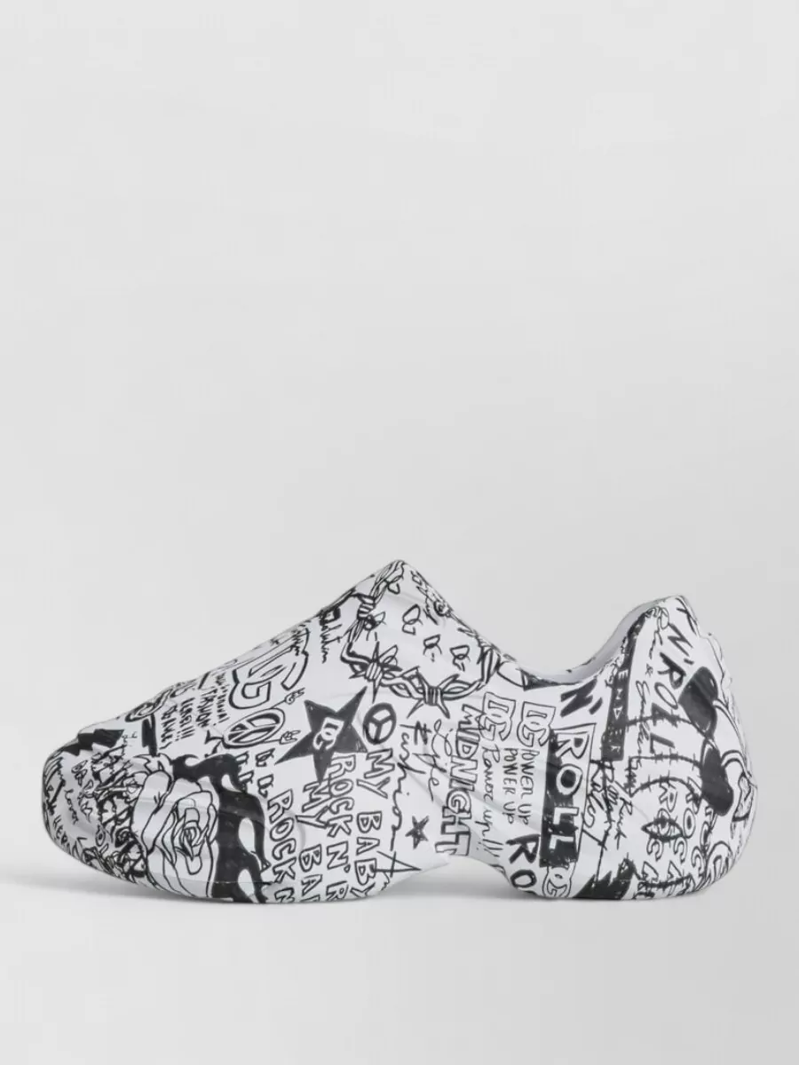 Dolce&Gabbana Leather Graffiti Print Slip-On Sneakers