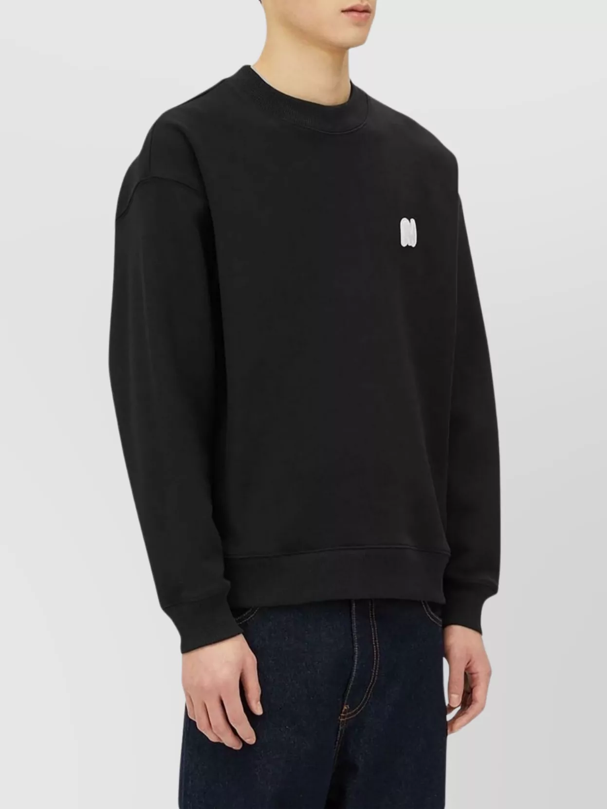 Msgm Crew Neck Logo Embroidered Drop Shoulder Sweater