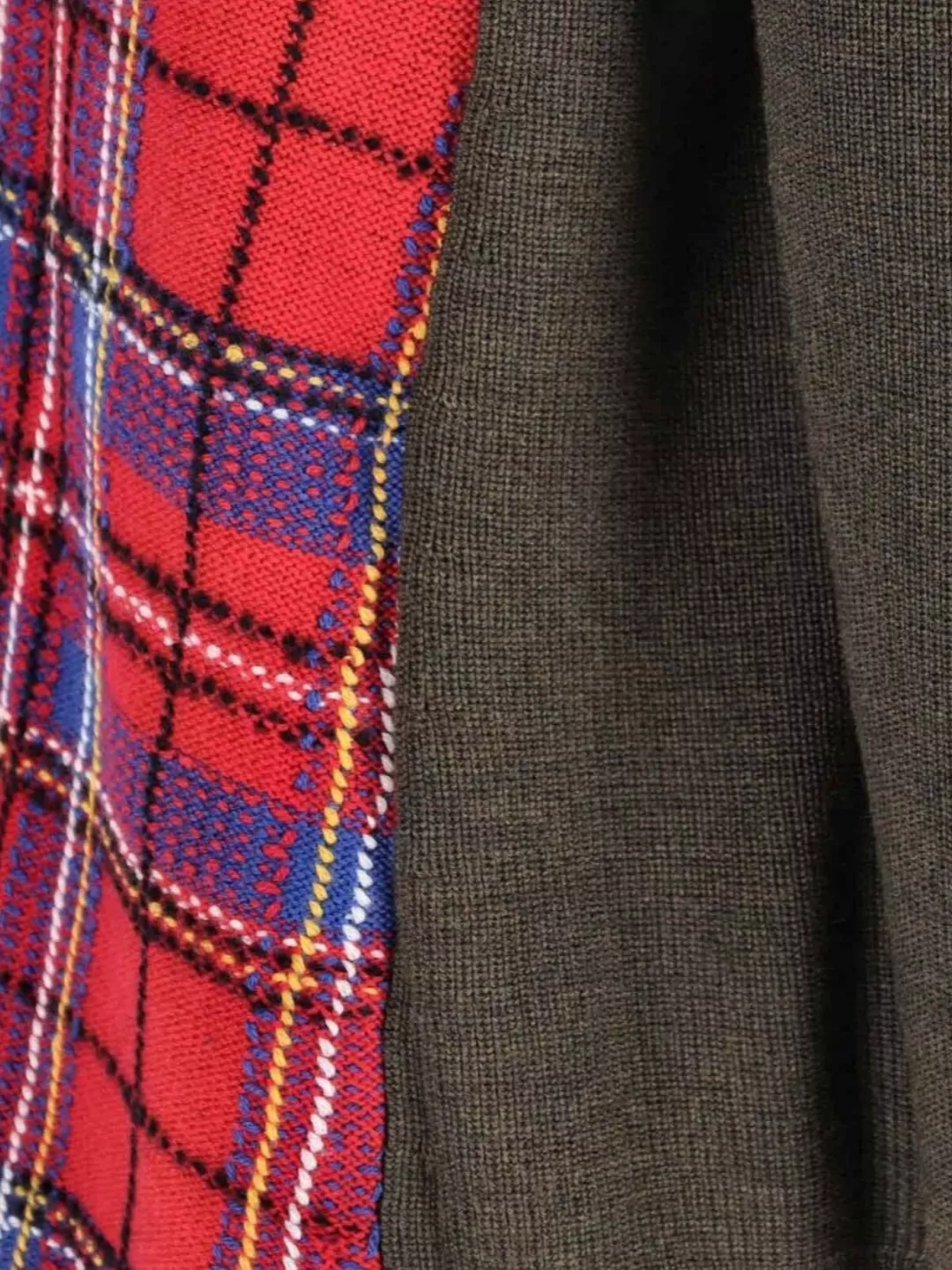 Comme Des Garçons Asymmetric Plaid Crew Neck Sweater