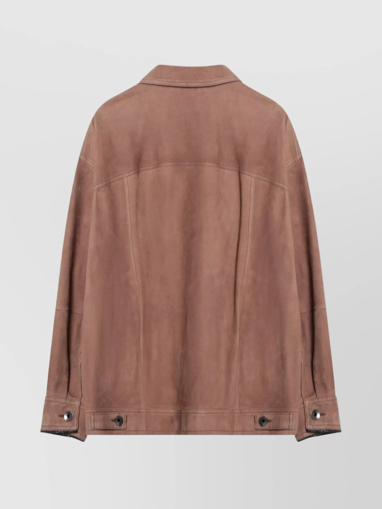 Brunello Cucinelli Leather Overshirt Jacket With Chest And Side Pockets In Pink