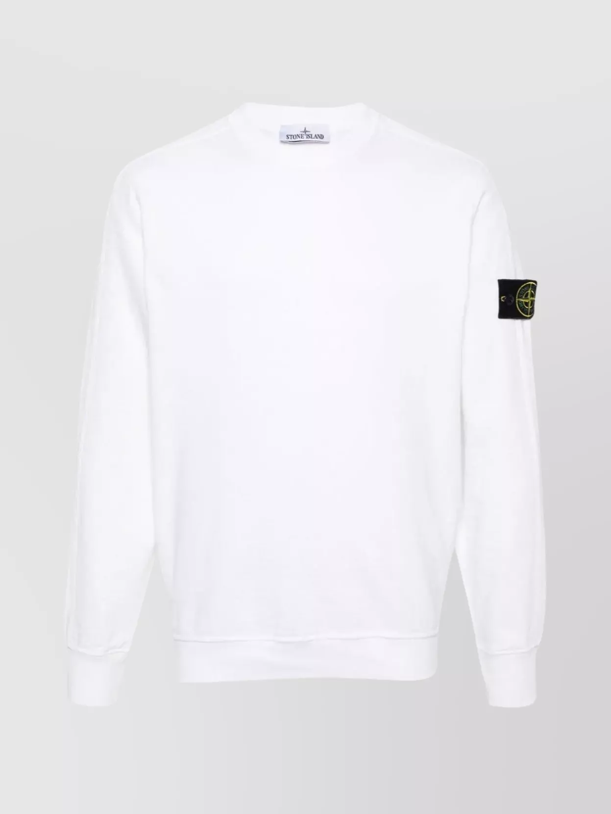 Shop Stone Island Ribbed Crewneck Sweater With Long Sleeves In White