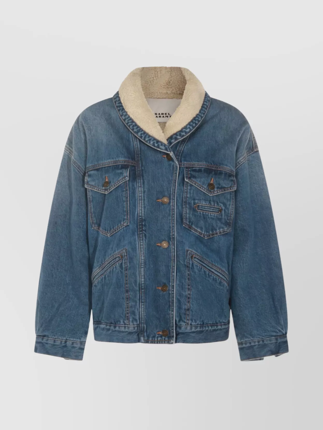 Isabel Marant Casual Jacket With Shearling Collar And Pockets In Blue
