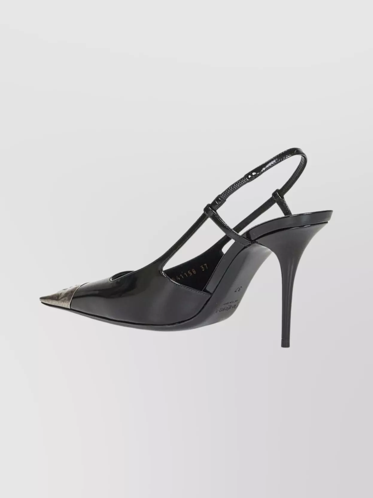 Saint Laurent Stiletto Pumps With Ankle Strap And Metal Cap In Black