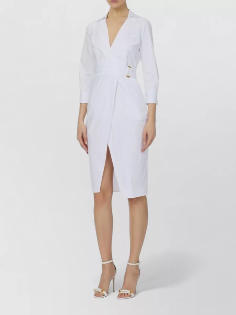 Elisabetta Franchi Stretch Cotton Wrap Knee-Length Dress
