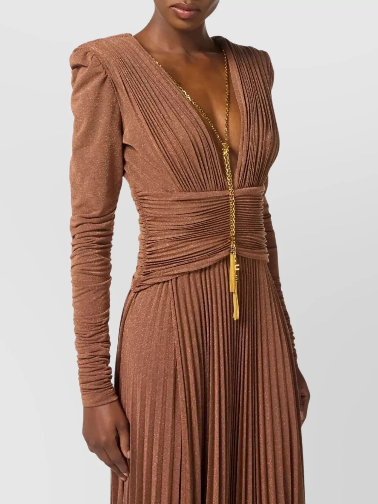 Elisabetta Franchi Jersey Lurex Dress Chain Detail