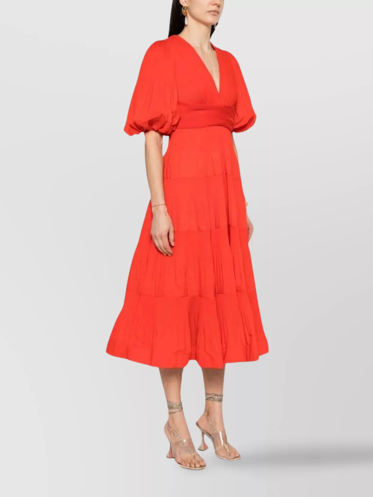 Zimmermann Pleated Midi Dress Puff Sleeves
