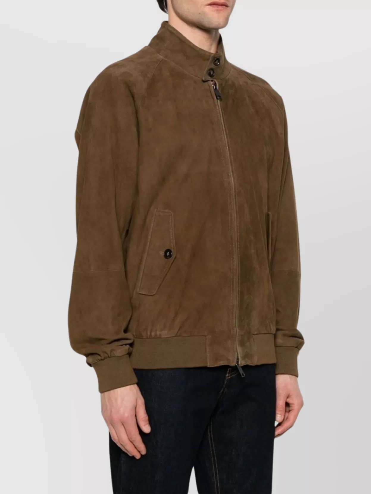Baracuta High Neck Suede Outerwear Featuring Pockets
