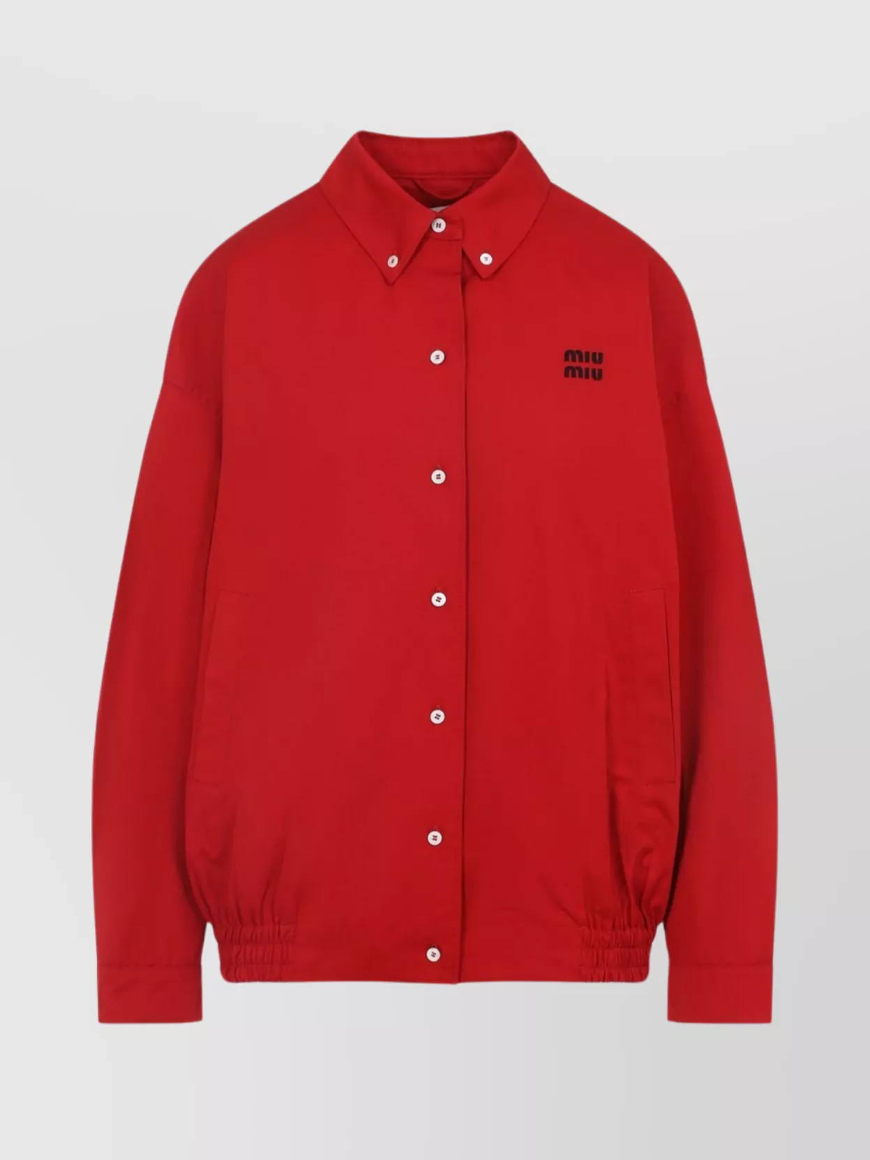 Shop Miu Miu Cotton Jacket With Button-down Collar And Pockets
