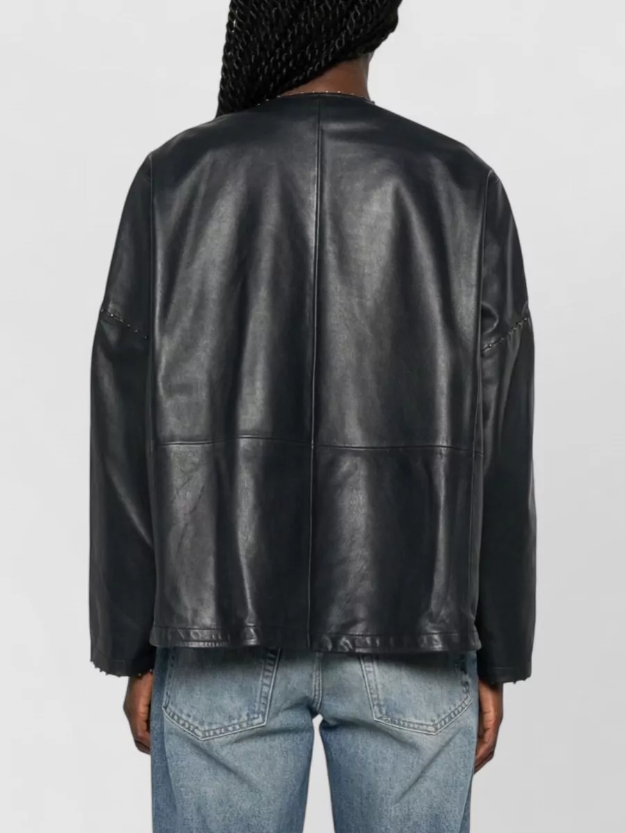 Forte Forte Leather V-Neck Bead-Embellished Jacket