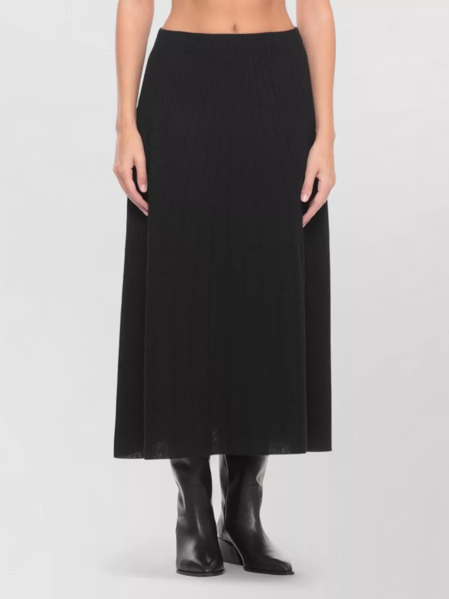 D.exterior Cashmere Ribbed Midi A-Line Skirt