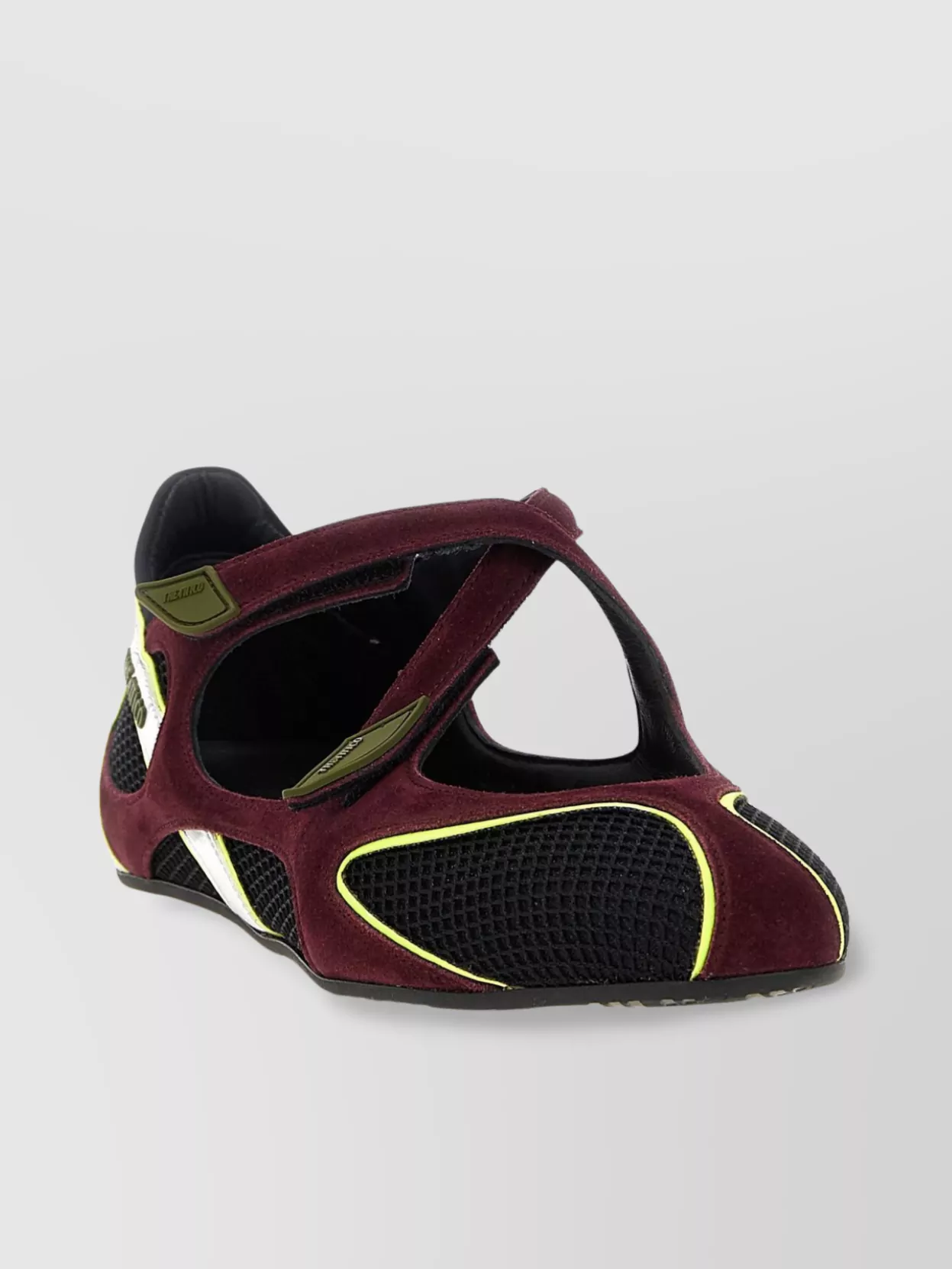 Attico Nomad Bordeaux Ballet Shoes With Criss-crossed Straps And Mesh Panels In Tech Fabric And Suede Woman In Black
