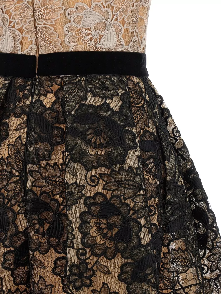 Elie Saab Silk strapless guipure lace midi dress