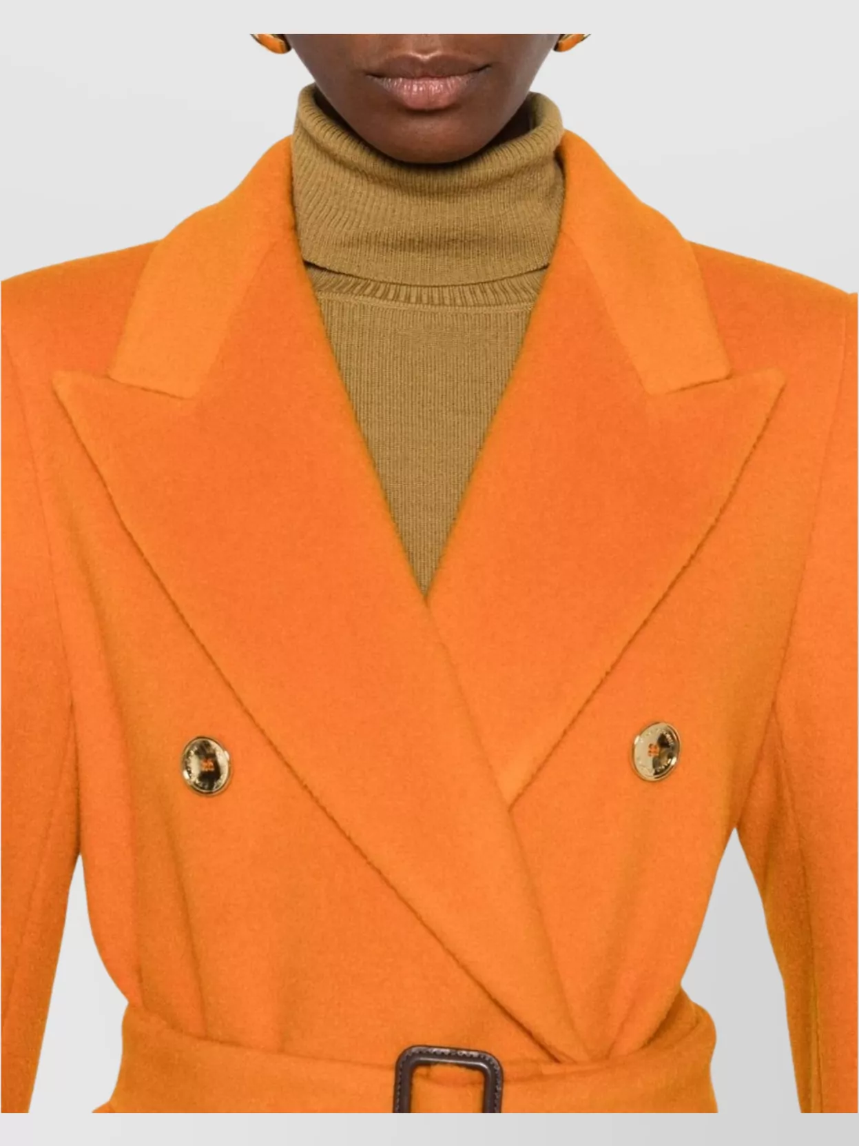 Tagliatore Long Length Wool Coat With Gold-tone Buttons In Orange