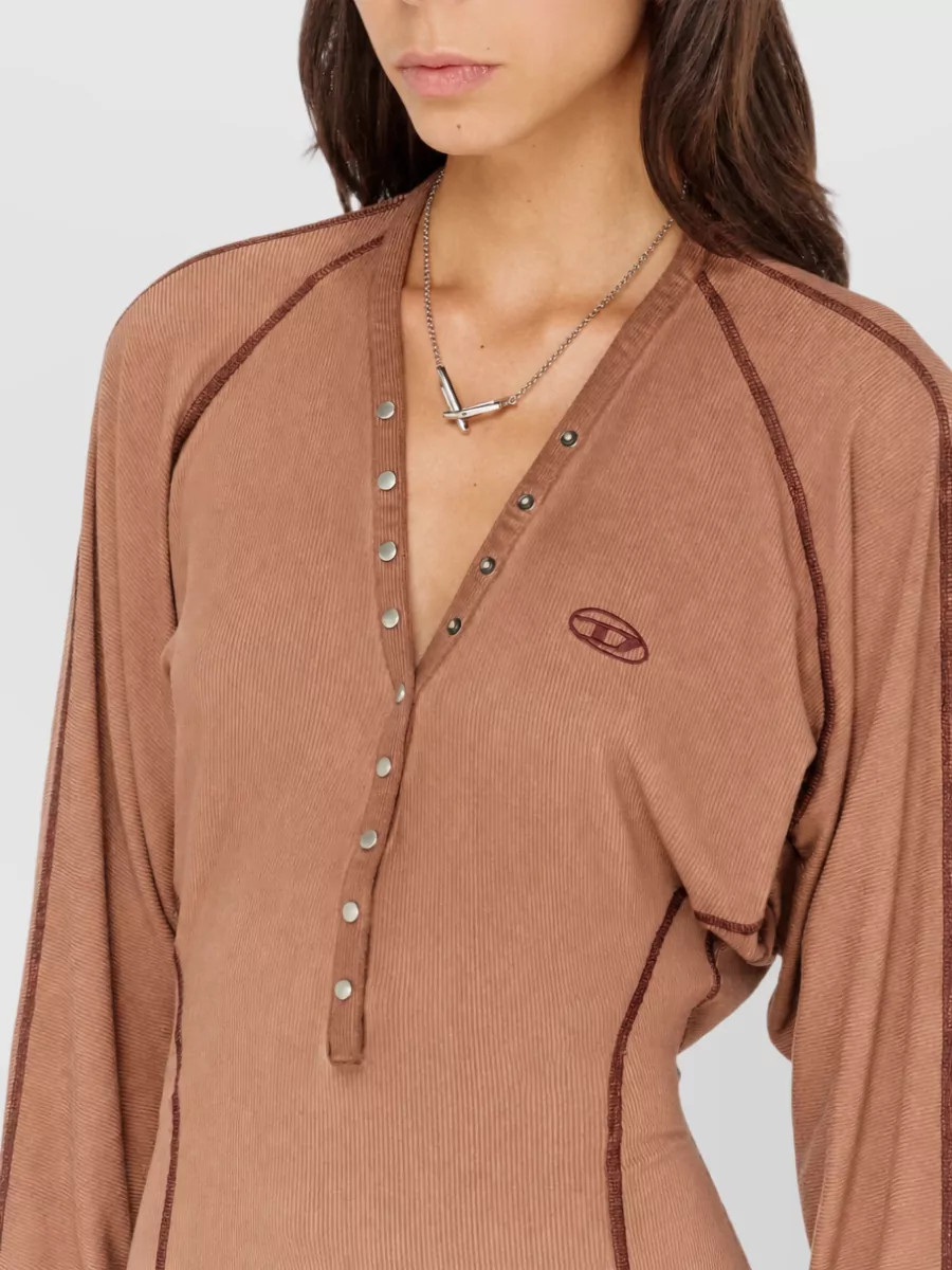 Diesel Ribbed V-Neck Batwing-Sleeve Midi Dress