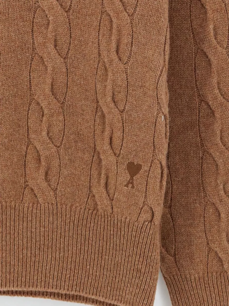 Ami Paris Braided-Knit Wool Crewneck Sweater