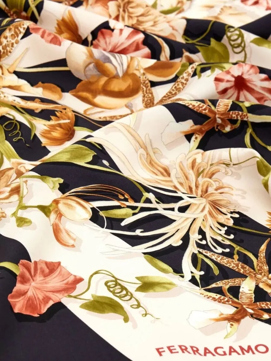 Ferragamo Gaia Silk Scarf Floral Pattern Design