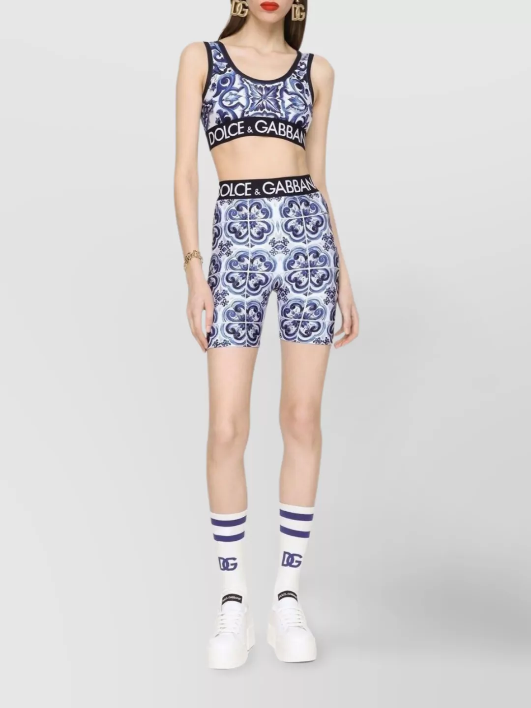 Dolce&Gabbana Printed High Waist Stretch Shorts