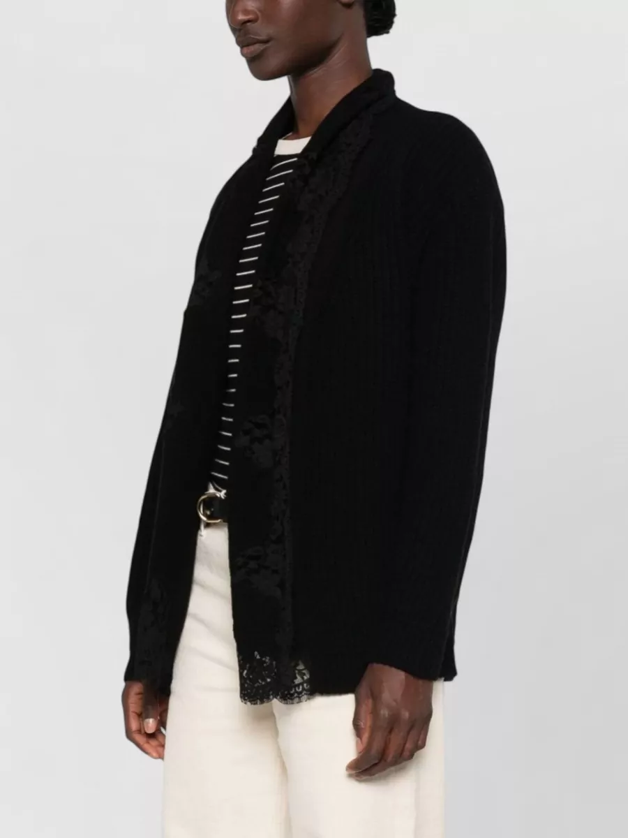 Ermanno Firenze Ribbed Knit Lace Trim Cardigan