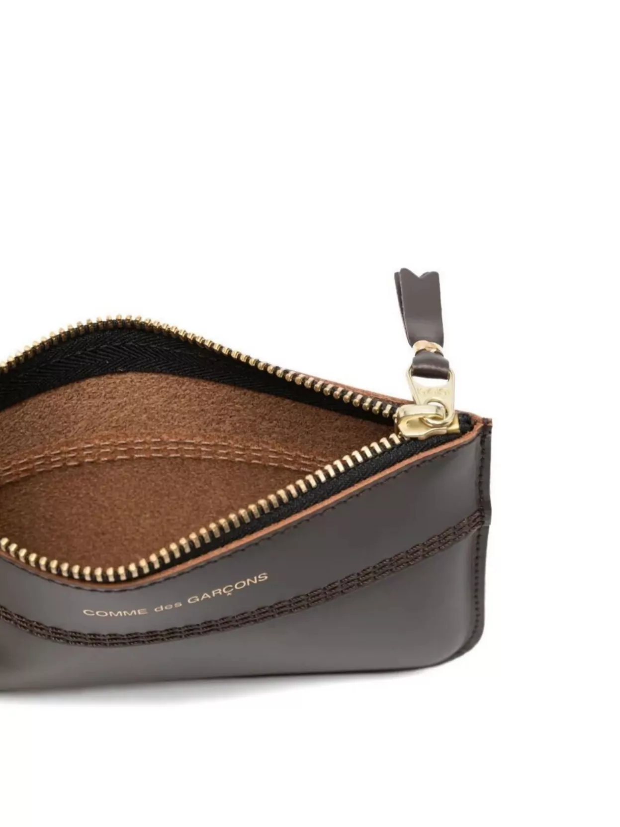 Comme Des Garçons Round Leather Coin Pouch Zip In Brown