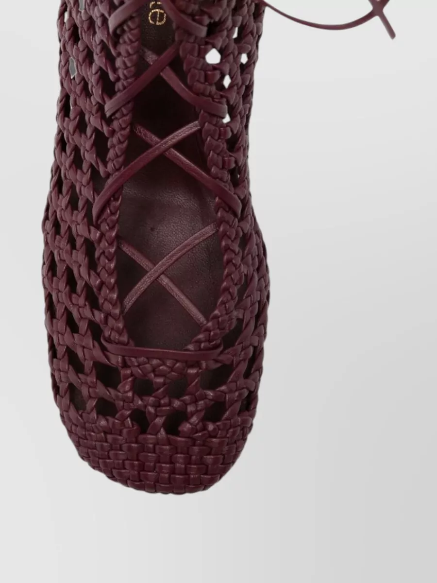 Forte Forte Leather Woven Lace-Up Square-Toe Block-Heel Mules