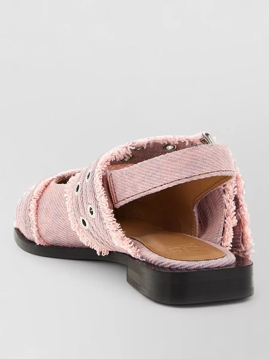 Ganni Denim Buckle Fringed Slingback Sandals