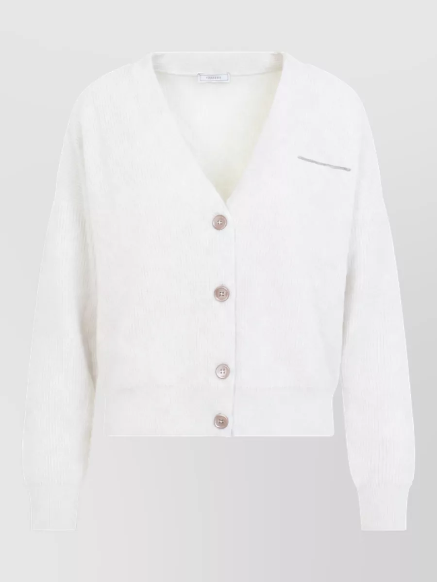 Peserico Cashmere silk wool ribbed v-neck cardigan