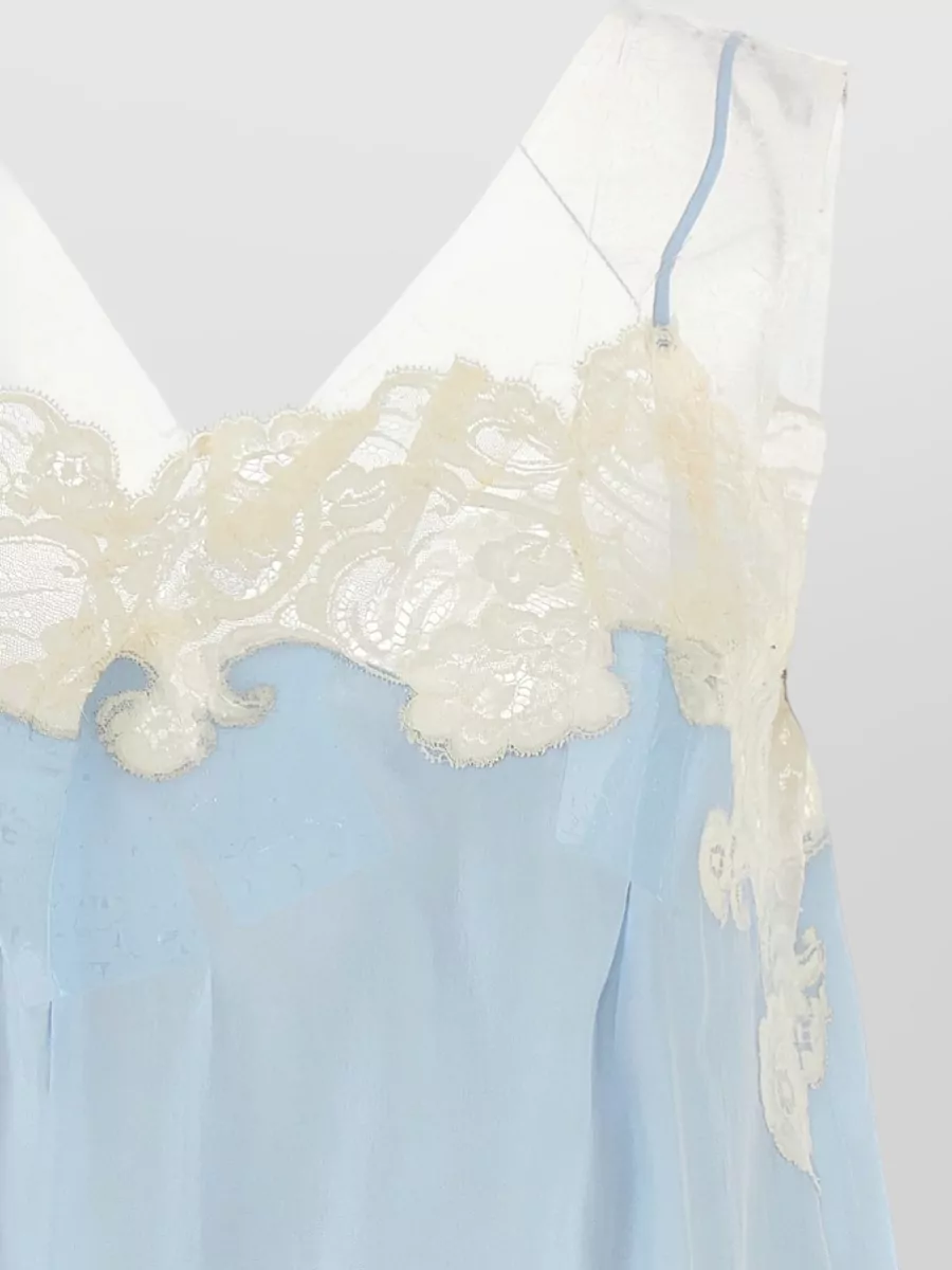 Maison Margiela Cupro Lace-Trimmed V-Neck Mini Slip Dress