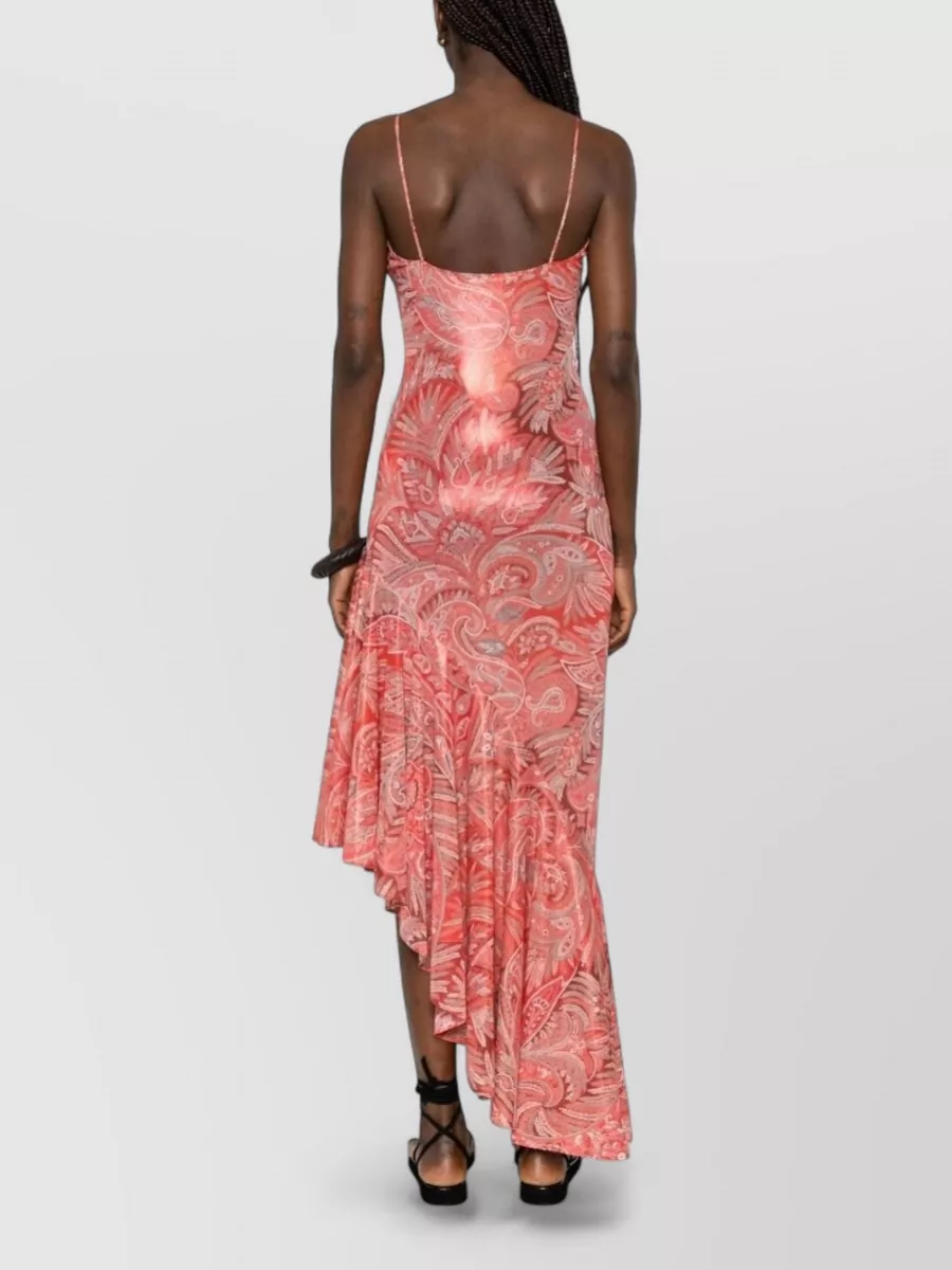 Etro Printed V-Neck Sleeveless Asymmetric Ruffled Maxi Dress