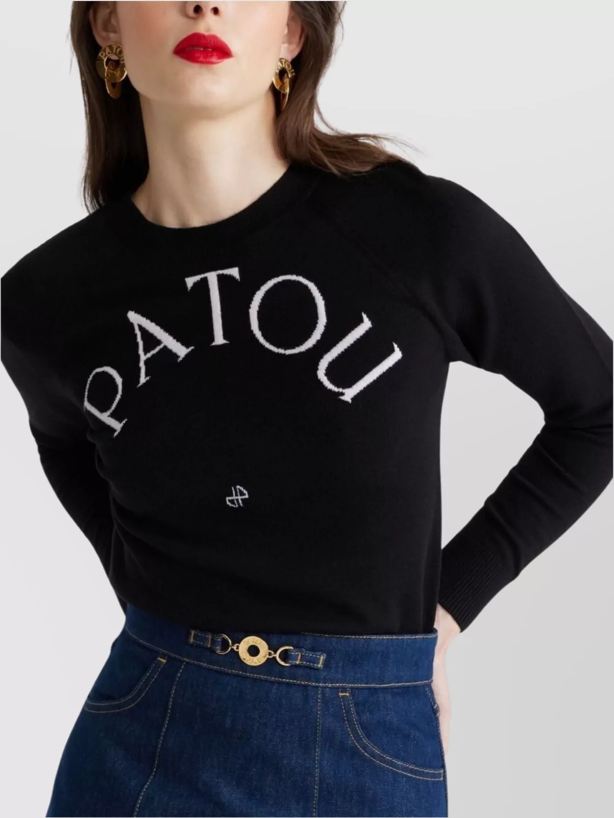 Patou Crew Neck Long Sleeve Ribbed Knitwear