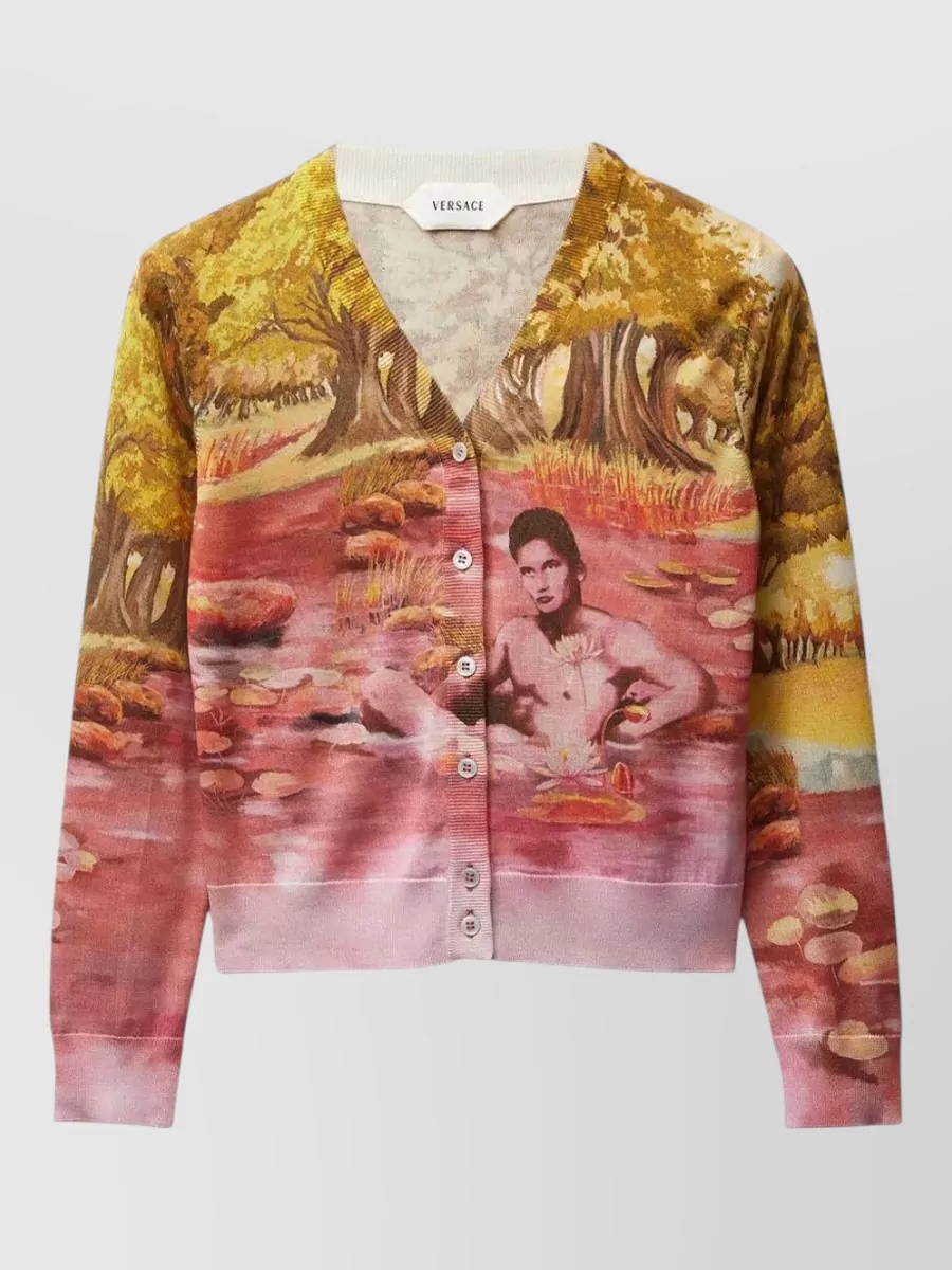 Versace silk printed v-neck cardigan