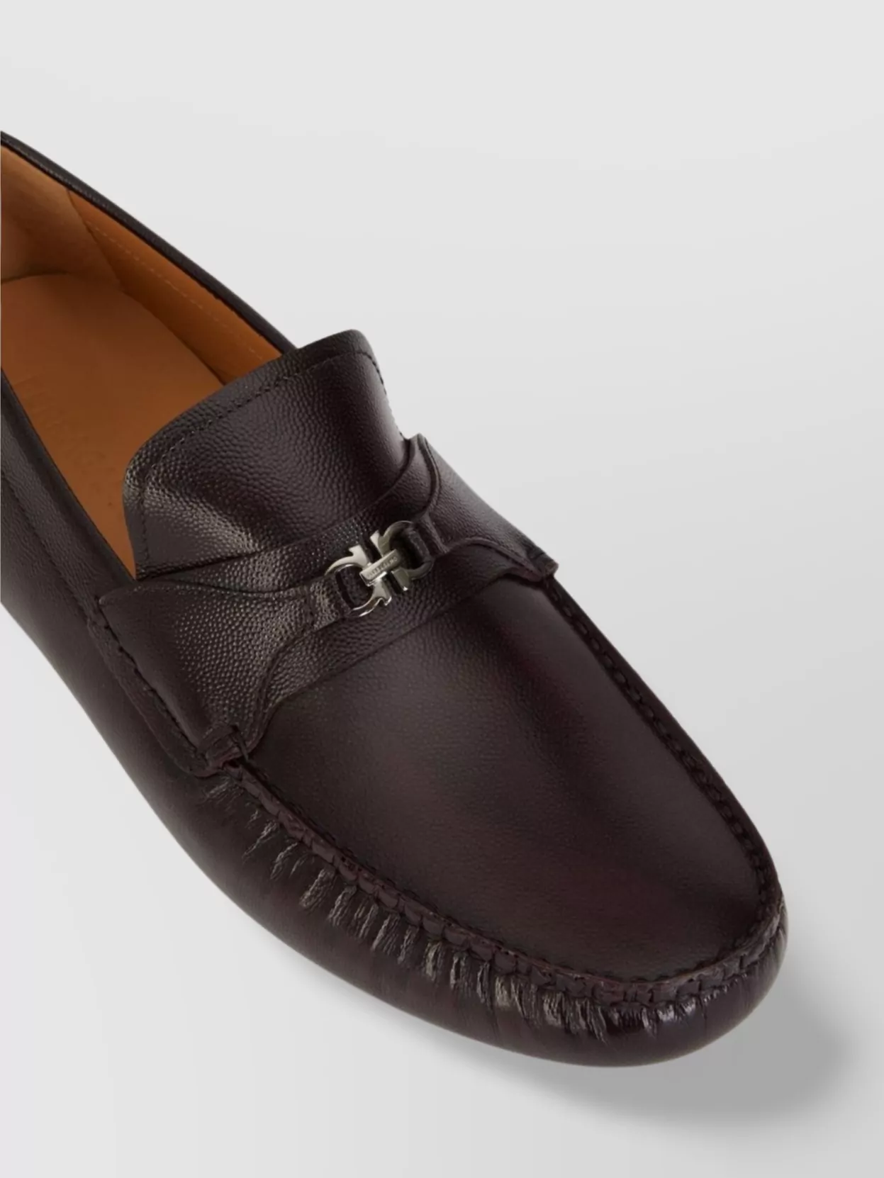 Ferragamo Grained Leather Driver Loafers With Metal Detail
