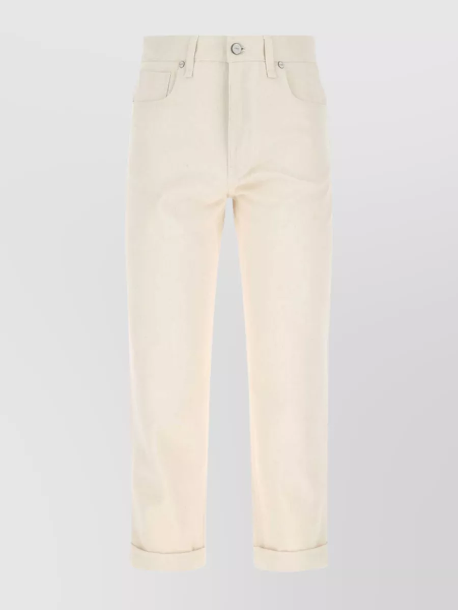 Shop Fendi Cropped Length Denim Trousers In Khaki
