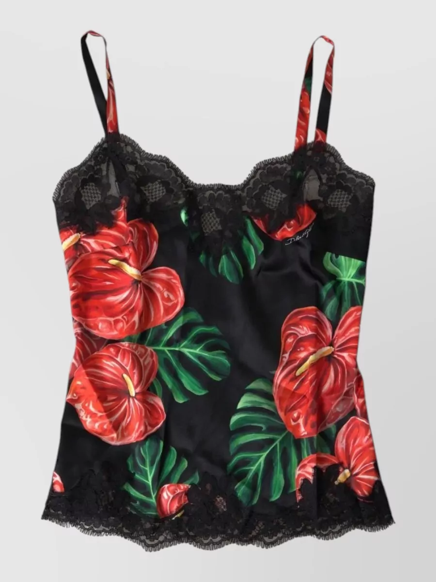Dolce&Gabbana silk lace-trim floral-print camisole top