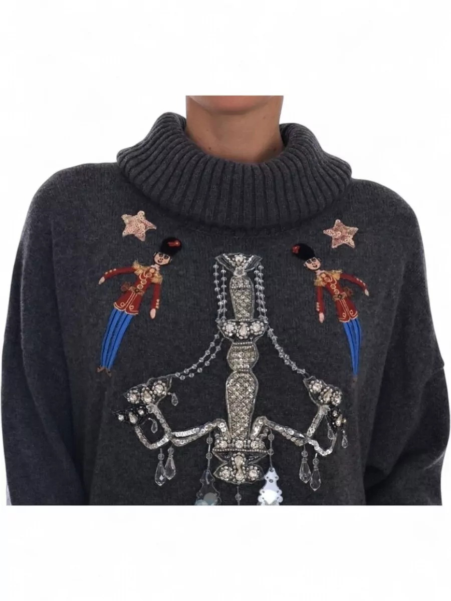 Dolce&Gabbana Cashmere Embroidered Turtleneck Oversized Sweater