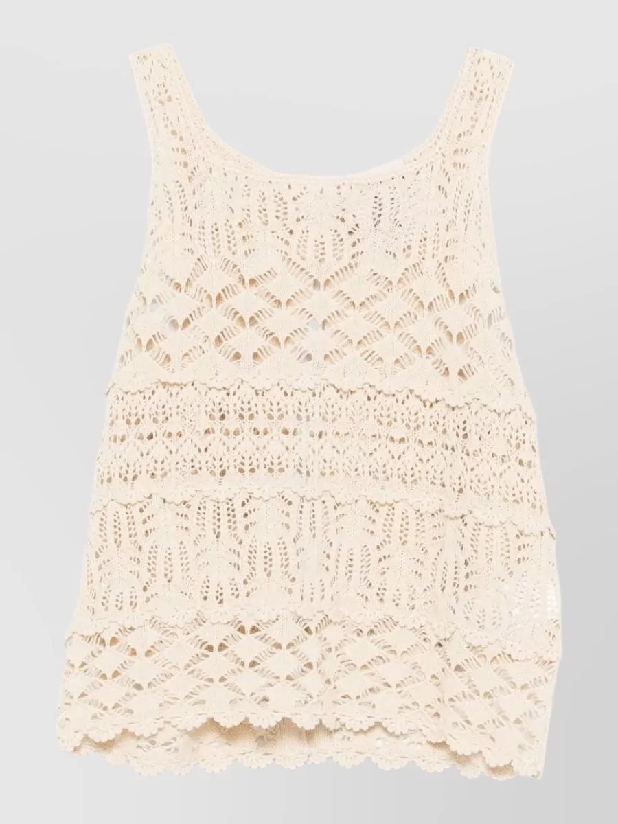 Semicouture Cotton Openwork Knit Sleeveless Tank Top