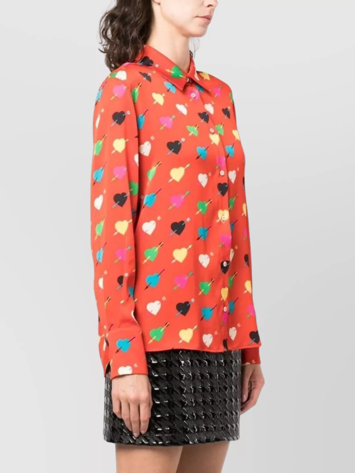 Msgm Red Shirt With Arrowed Heart Print Motif In Red