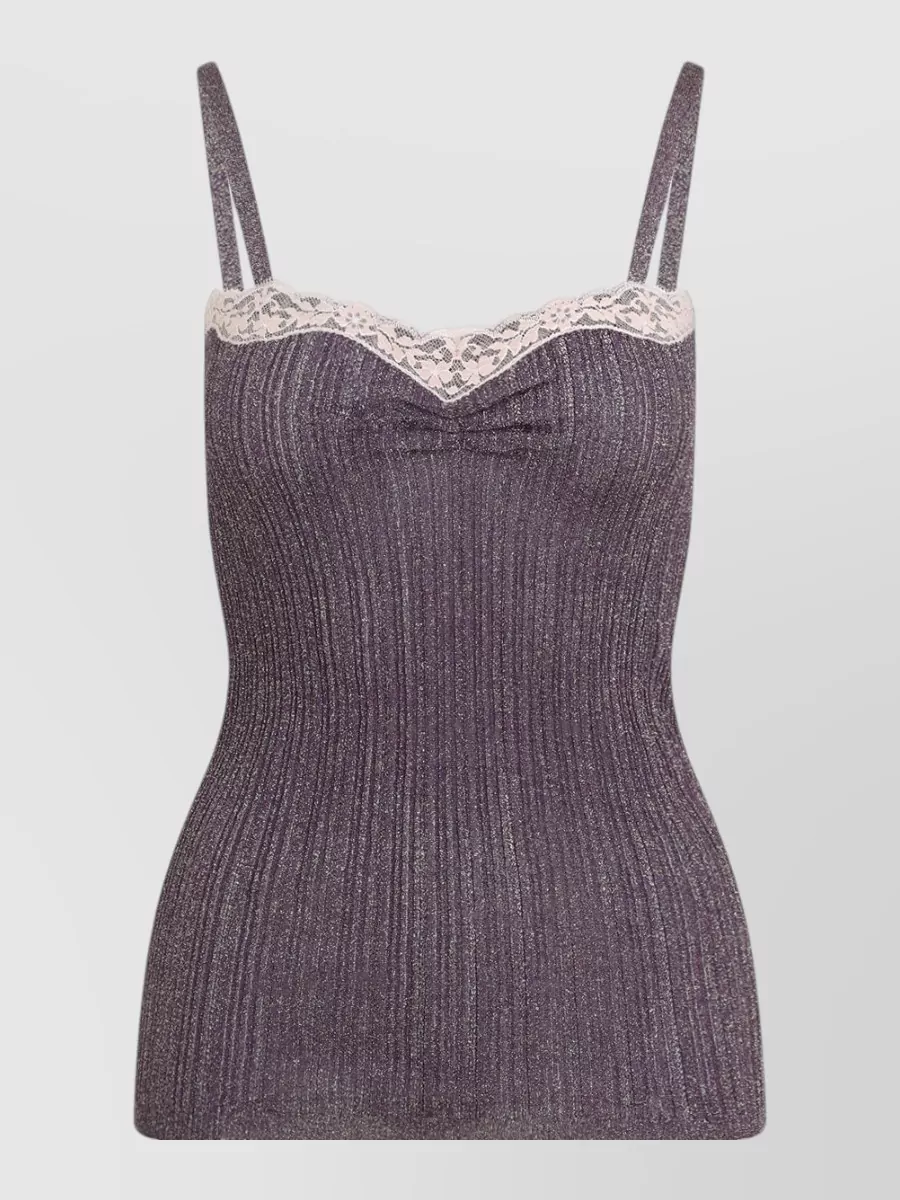 Valentino Ribbed Sweetheart-Neck Lurex Top
