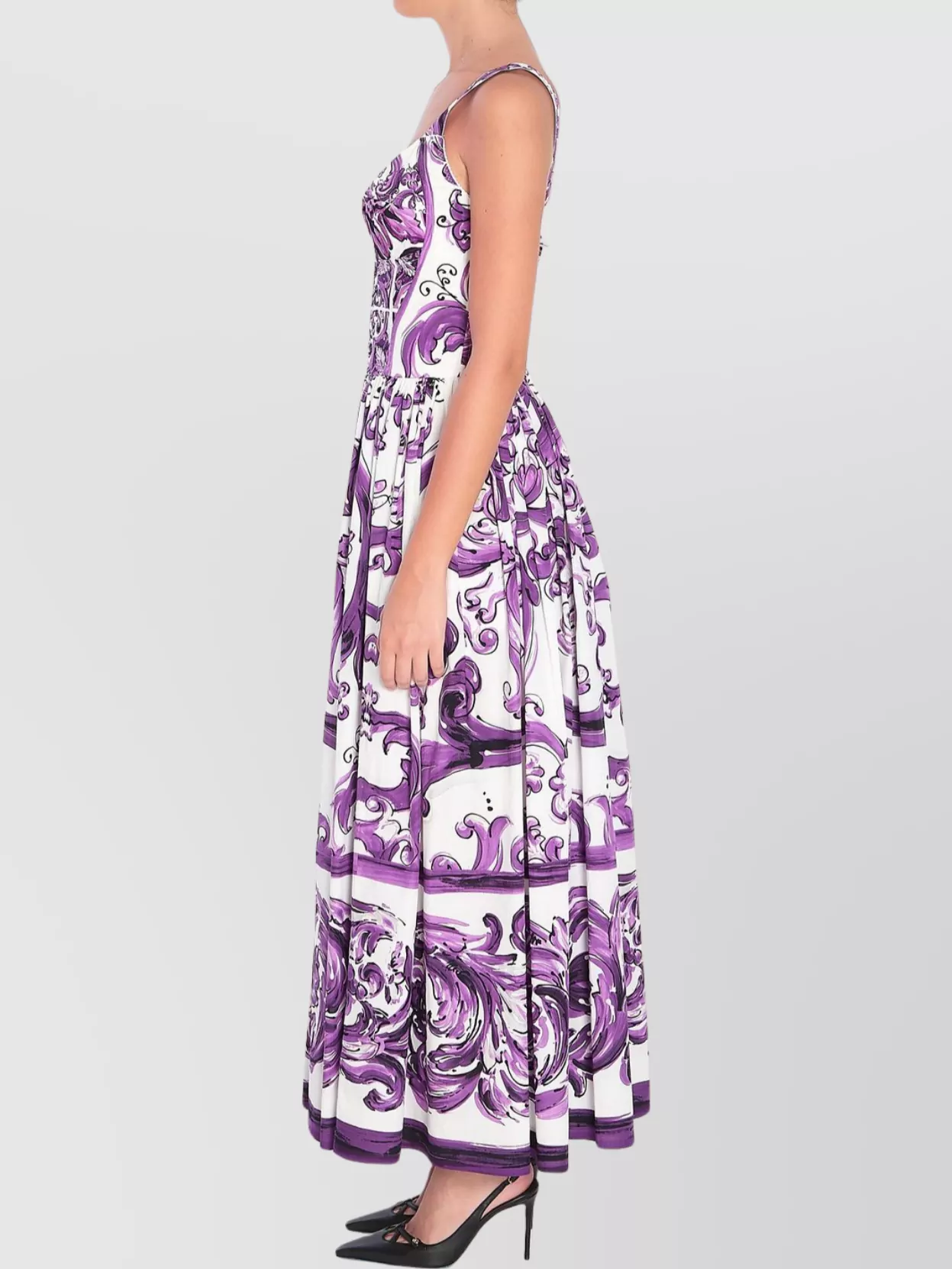 Dolce & Gabbana Long Poplin Dress With Majolica Print In Purple