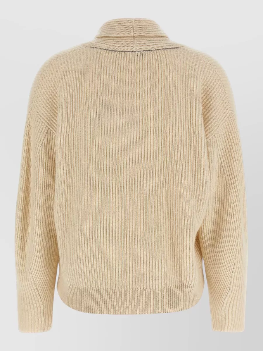 Brunello Cucinelli Cashmere Ribbed V-Neck Shawl Collar Sweater