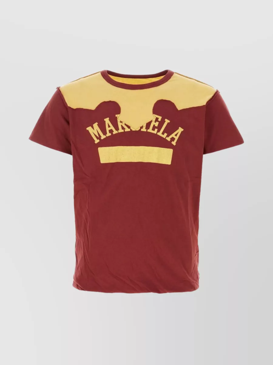 Shop Maison Margiela Graphic Print Cotton T-shirt With Iconic Stitches In Burgundy