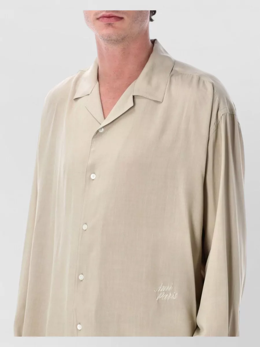 Ami Paris Silk Relaxed-Fit Long-Sleeve Shirt