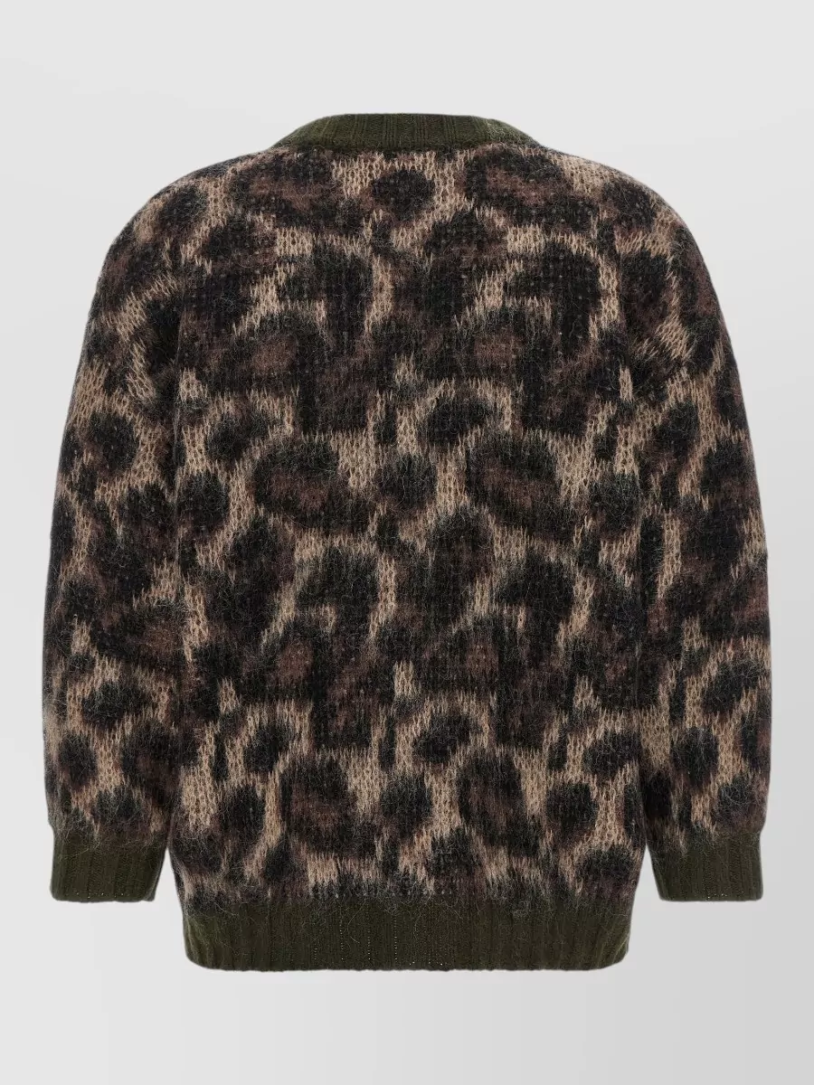 R13 Leopard Cardigan Long Sleeves V Neck Pockets In Multi